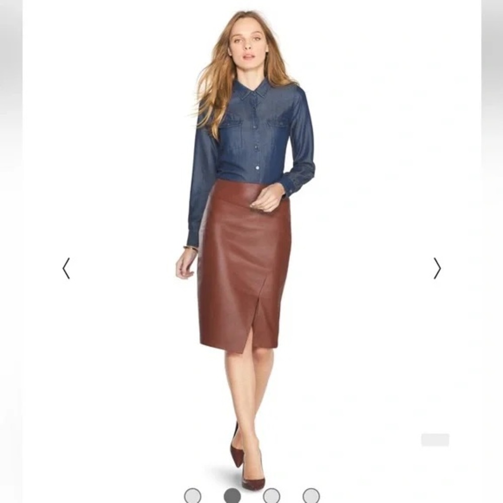 White House Black Market Brown Leather Pencil Skirt 10 Pristine